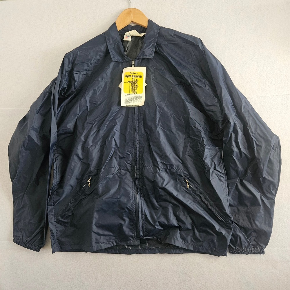 Vintage Sellers Inc Nylon Rain Jacket Navy Blue XL Made in USA Windbreaker NWT